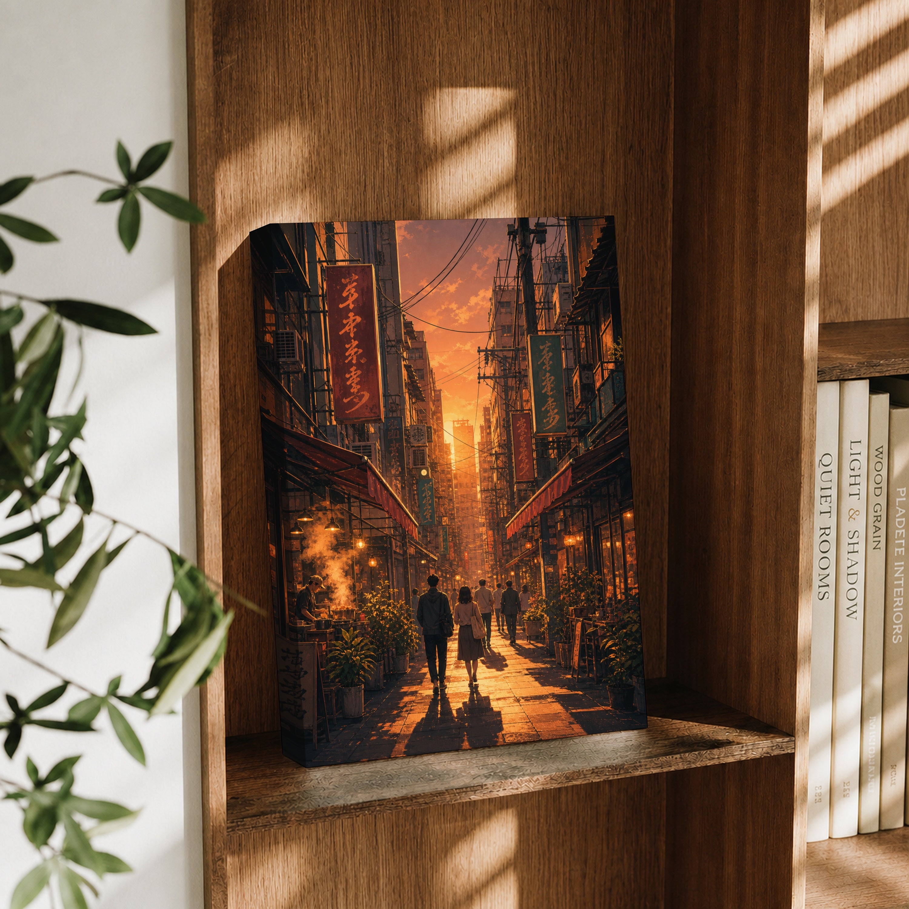 Yau Ma Tei Sunset Market Street canvas wall art decor mockup by Seji Art