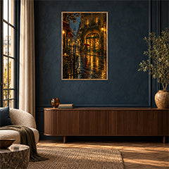 Paris Rainlit Bookstore Crossing Wall Art Print poster room mockup 2