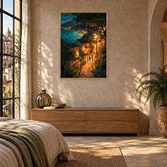 Cefalu Sicily Coastal Village Night Wall Art Print poster room mockup 2