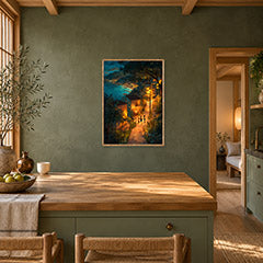 Cefalu Sicily Coastal Village Night Wall Art Print poster room mockup 3