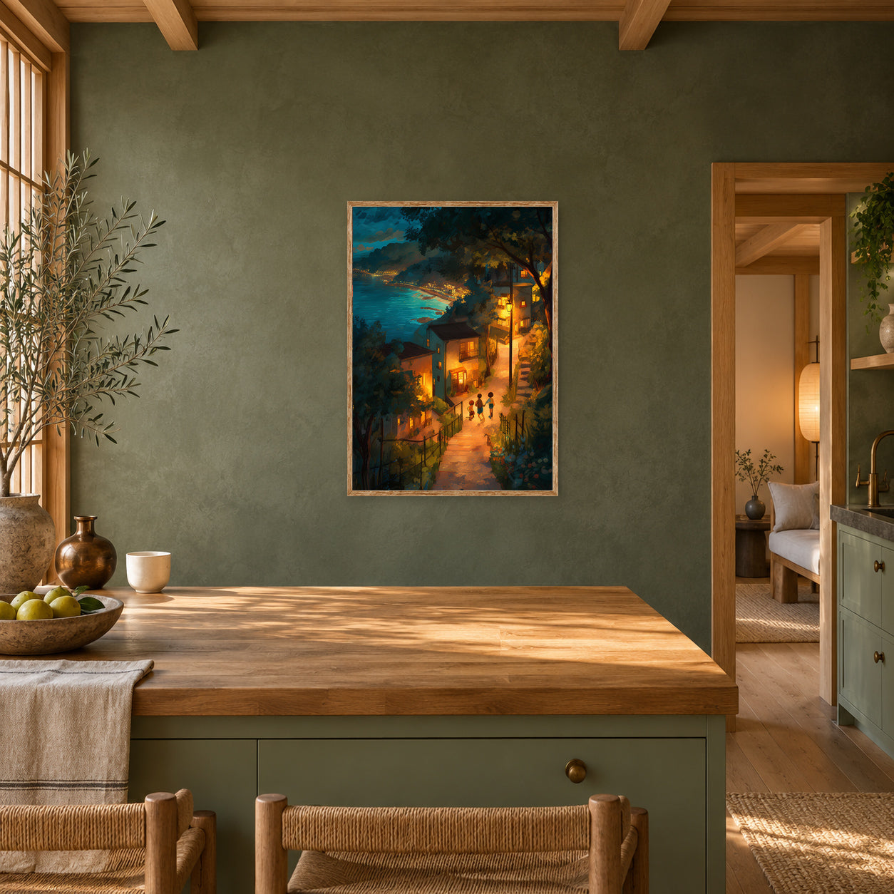 Cefalu Sicily Coastal Village Night Wall Art Print poster room mockup 3