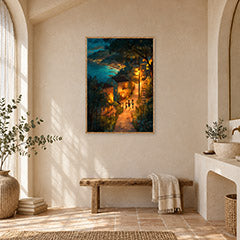 Cefalu Sicily Coastal Village Night Wall Art Print poster room mockup 4