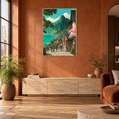 Lijiang Yunnan Cherry Blossom Village Wall Art Print poster room mockup 2