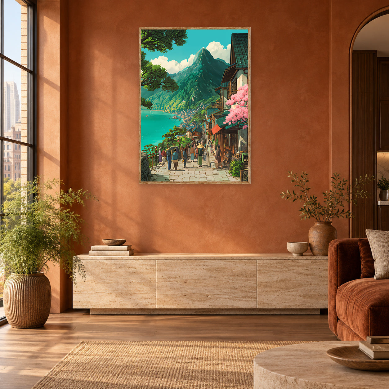 Lijiang Yunnan Cherry Blossom Village Wall Art Print poster room mockup 2