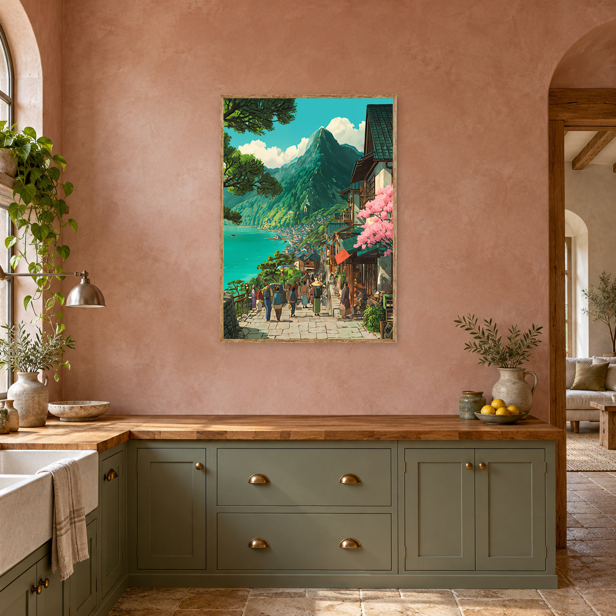 Lijiang Yunnan Cherry Blossom Village Wall Art Print poster room mockup 4