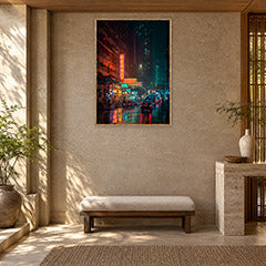 Yee Wo Street Causeway Bay Hong Kong Rainy Taxi Wall Art Print poster room mockup 2