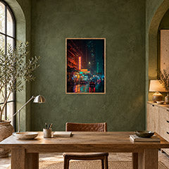 Yee Wo Street Causeway Bay Hong Kong Rainy Taxi Wall Art Print poster room mockup 3