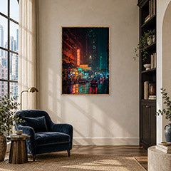Yee Wo Street Causeway Bay Hong Kong Rainy Taxi Wall Art Print poster room mockup 4