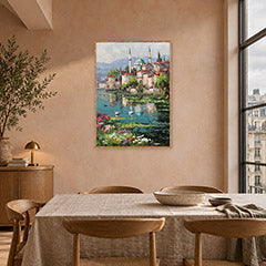 Iznik Lakeside Mosque Swans Wall Art Print poster room mockup 4