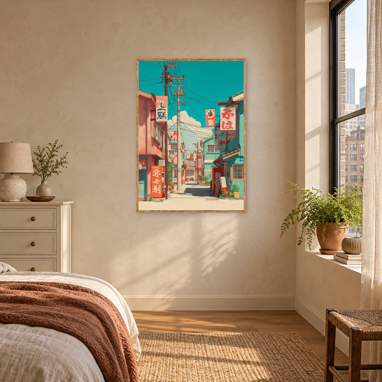 Nezu Tokyo Showa Red Signage Street Wall Art Print poster room mockup 4