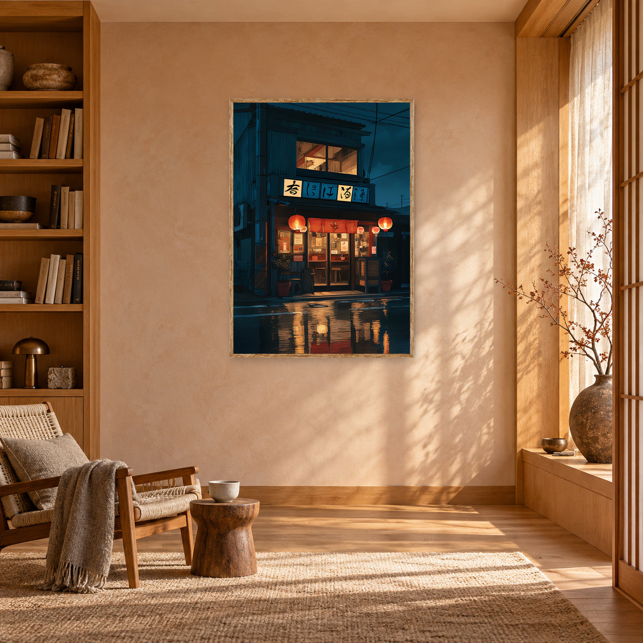 Roppongi Tokyo Twin Red Lantern Rain Wall Art Print poster room mockup 4