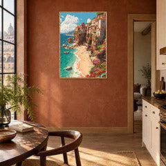 Eze Cliffside Beach Wall Art Print poster room mockup 2