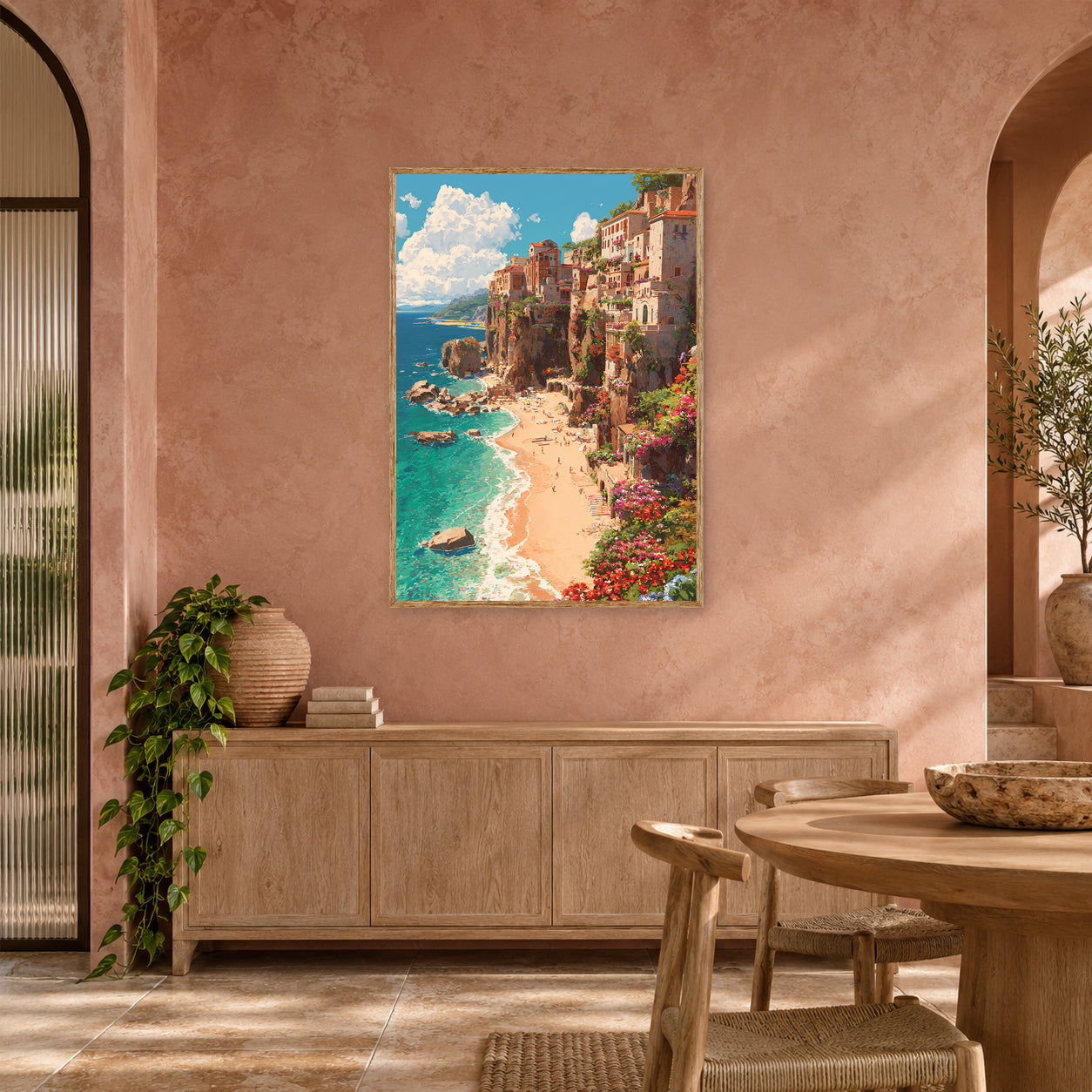 Eze Cliffside Beach Wall Art Print poster room mockup 4