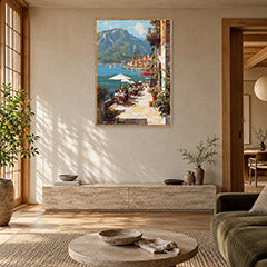 Hallstatt Lakeside Afternoon Wall Art Print poster room mockup 2