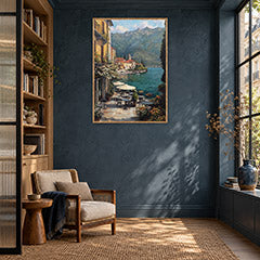 Lake Como Lakeside Cafe Wall Art Print poster room mockup 2