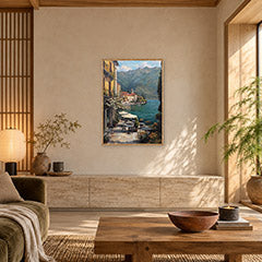 Lake Como Lakeside Cafe Wall Art Print poster room mockup 3
