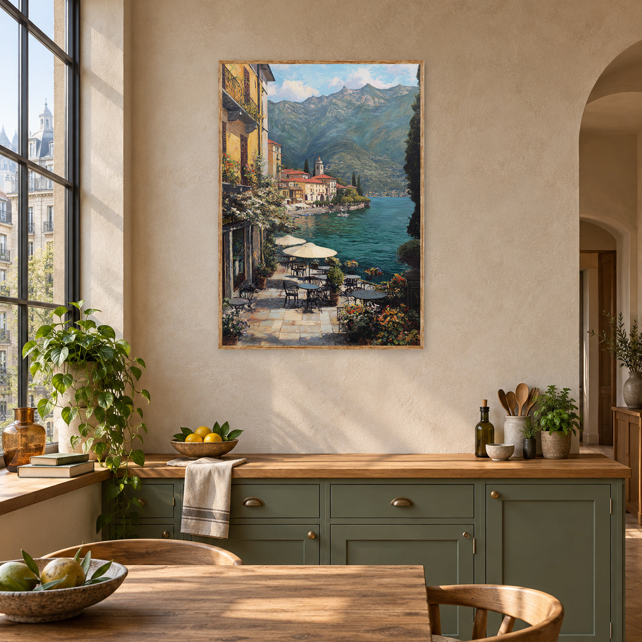 Lake Como Lakeside Cafe Wall Art Print poster room mockup 5