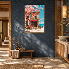 Tokyo Cherry Blossom Bookstore Wall Art Print poster room mockup 2