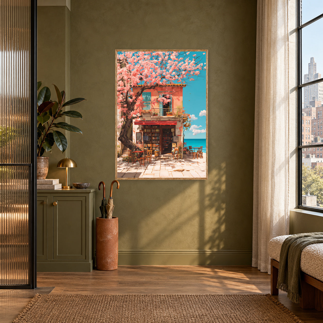 Tokyo Cherry Blossom Bookstore Wall Art Print poster room mockup 4