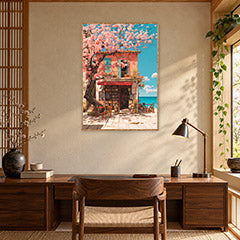 Tokyo Cherry Blossom Bookstore Wall Art Print poster room mockup 5