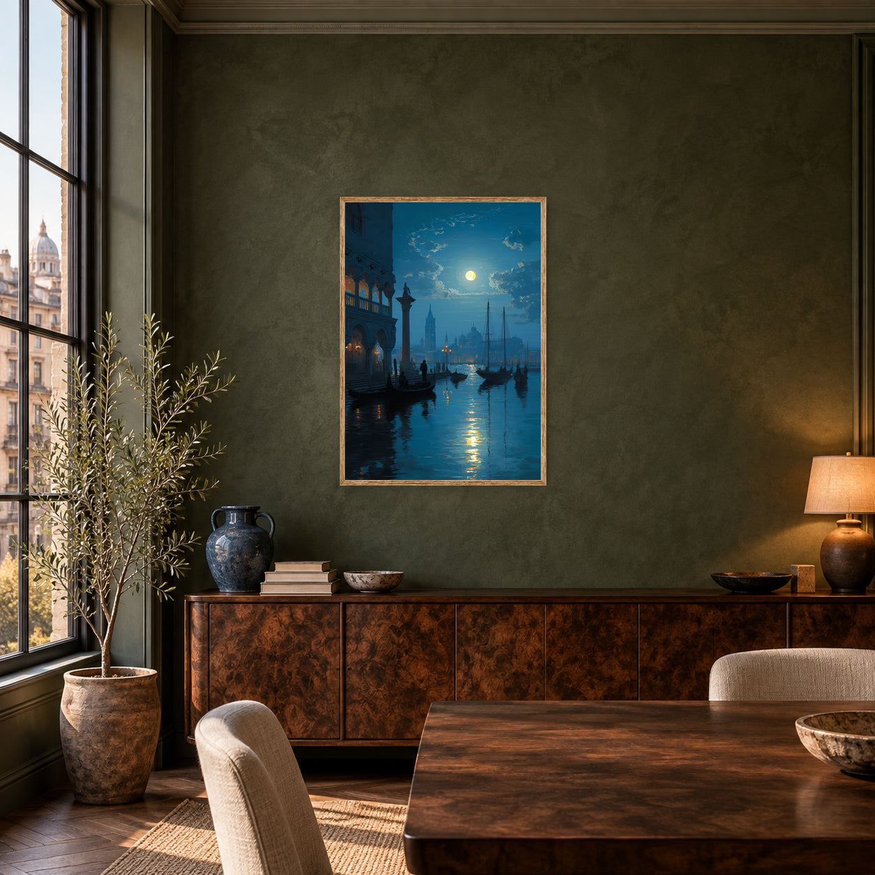 Rialto Venice Night Wall Art Print poster room mockup 3