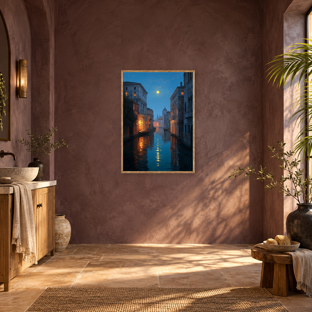 Grand Canal Venice Moonlight Wall Art Print poster room mockup 3