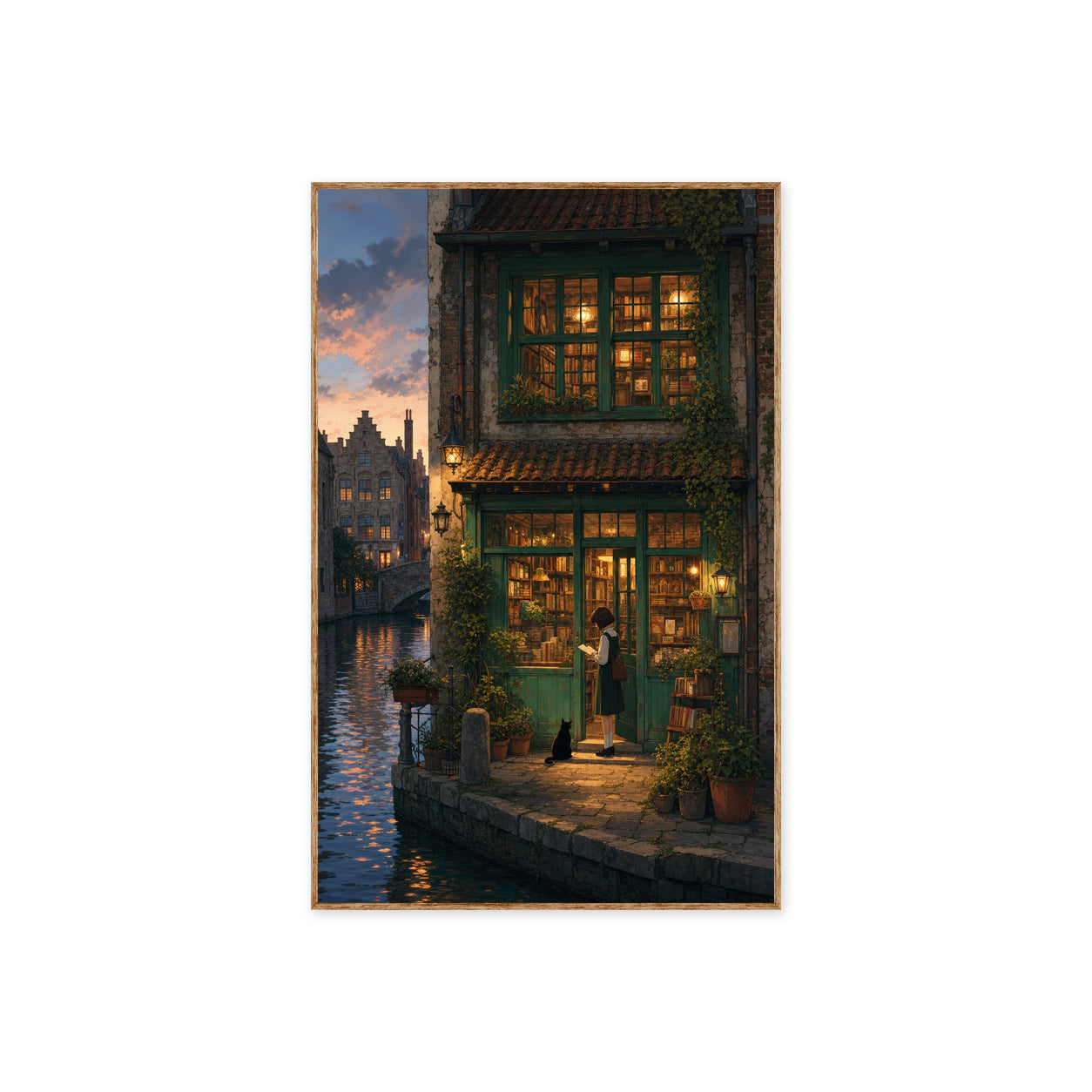 Bruges Canal Dusk Bookshop Wall Art Print poster original preview