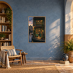 Bruges Canal Dusk Bookshop Wall Art Print poster room mockup 3