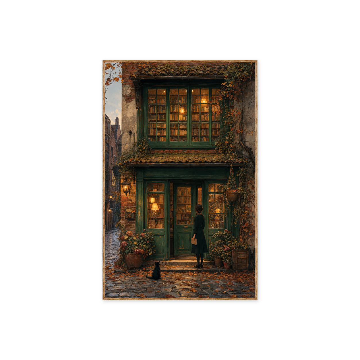 Bruges Autumn Bookshop Window Wall Art Print poster original preview