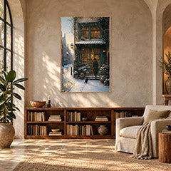 Bruges Winter Dawn Bookshop Wall Art Print poster room mockup 5