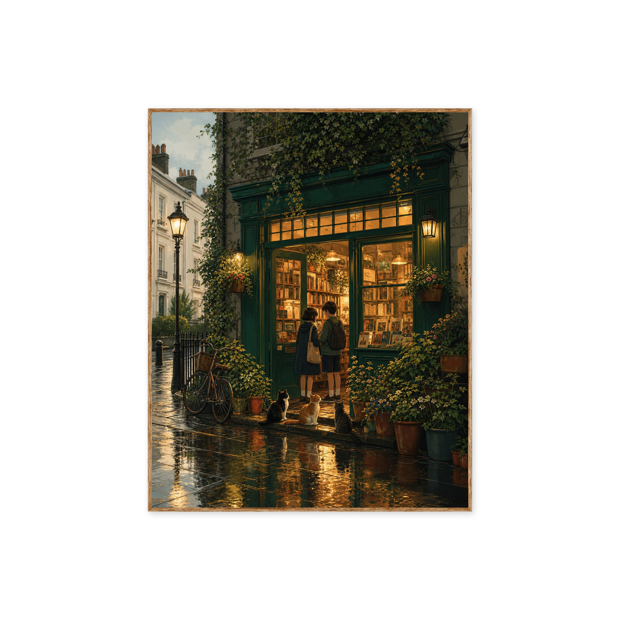 Notting Hill London After Rain Bookshop Glow Wall Art Print poster original preview