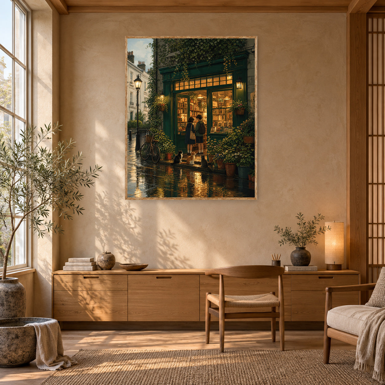 Notting Hill London After Rain Bookshop Glow Wall Art Print poster room mockup 5