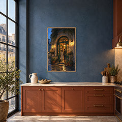 Paris Left Bank Blue Hour Bookshop Doorway Wall Art Print poster room mockup 3