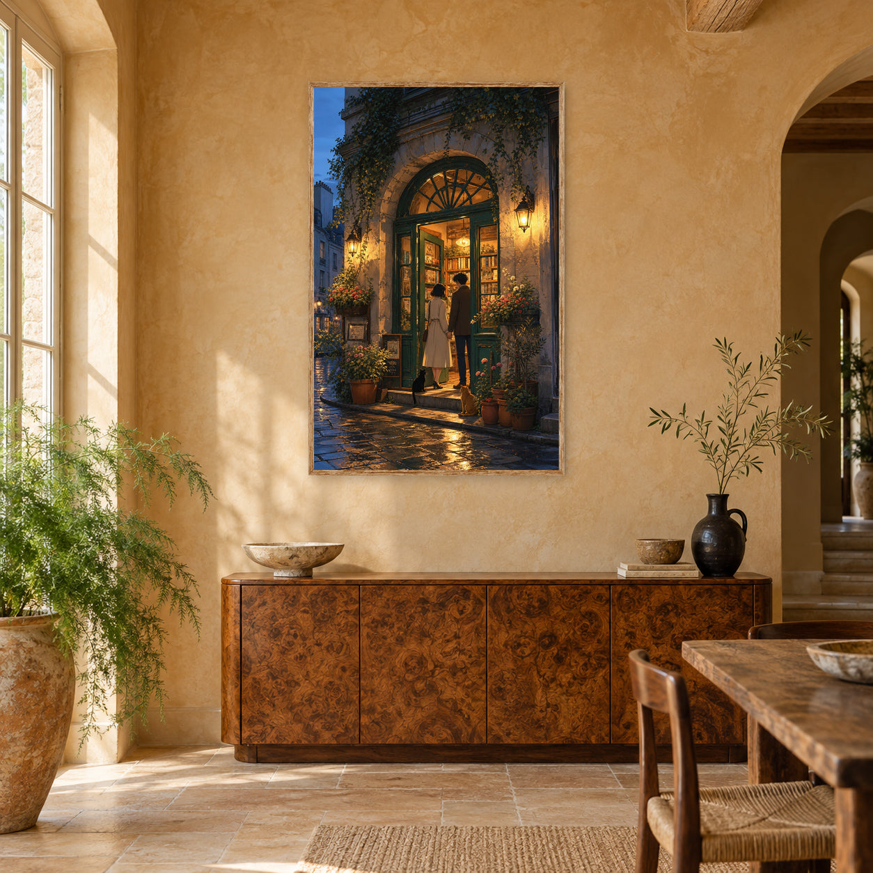 Paris Left Bank Blue Hour Bookshop Doorway Wall Art Print poster room mockup 5