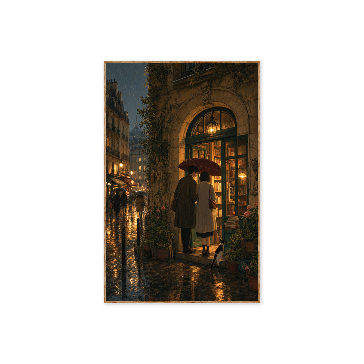 Paris Passage Rain Bookshop Wall Art Print poster original preview