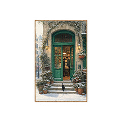 Paris Snowfall Green Door Bookshop Wall Art Print poster original preview
