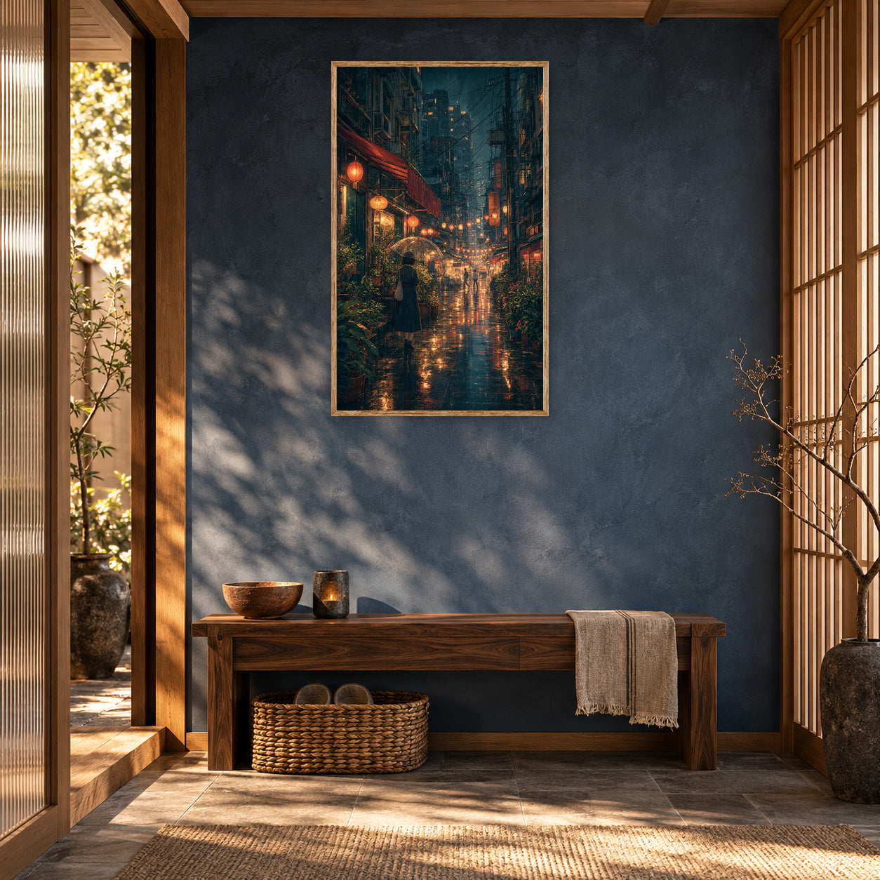 Sham Shui Po Hong Kong Midnight Rain Lanterns Wall Art Print poster room mockup 2