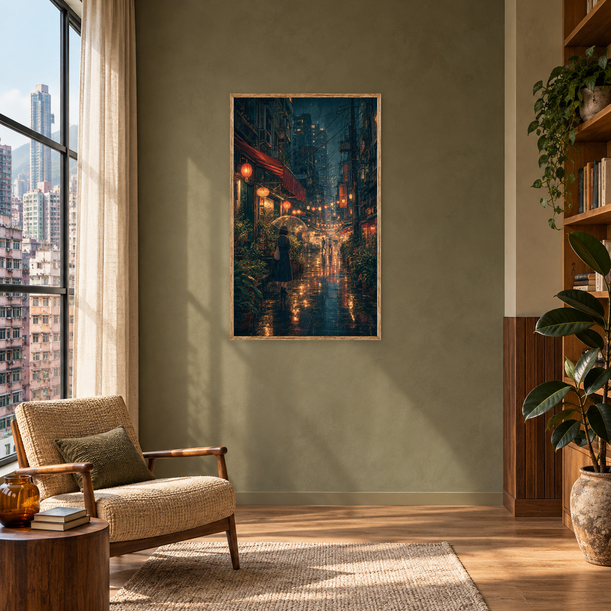 Sham Shui Po Hong Kong Midnight Rain Lanterns Wall Art Print poster room mockup 4