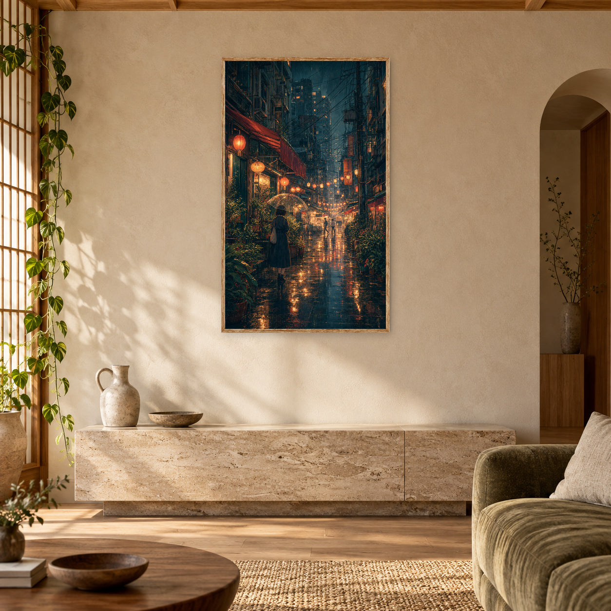 Sham Shui Po Hong Kong Midnight Rain Lanterns Wall Art Print poster room mockup 5