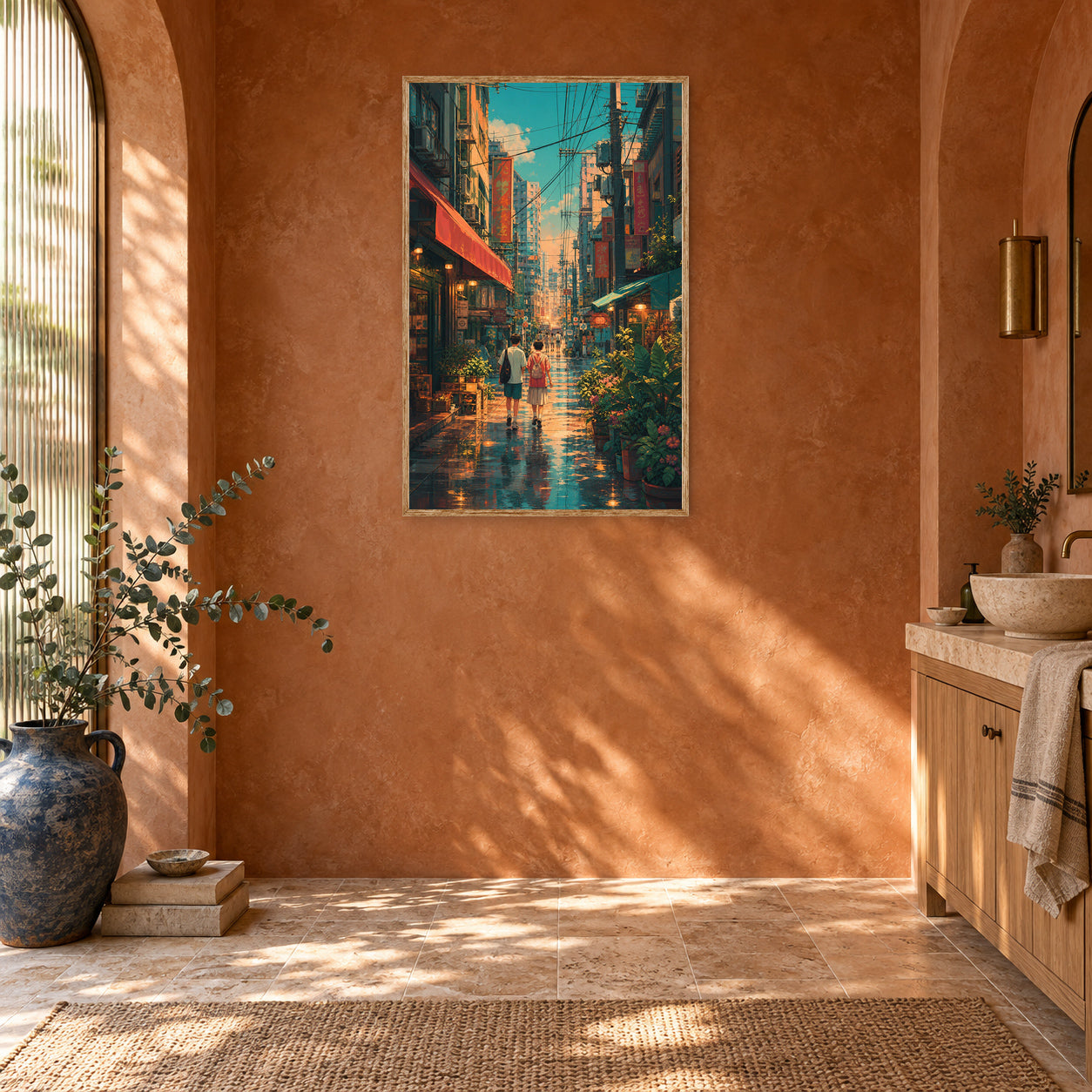 Sham Shui Po Hong Kong Rain Washed Neon Afternoon Wall Art Print poster room mockup 2