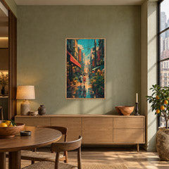 Sham Shui Po Hong Kong Rain Washed Neon Afternoon Wall Art Print poster room mockup 3