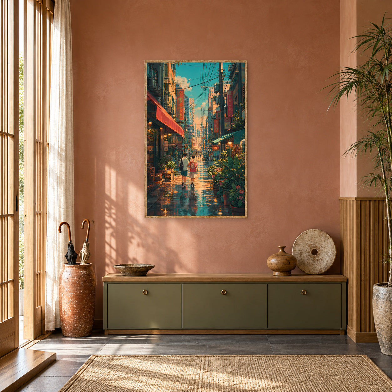 Sham Shui Po Hong Kong Rain Washed Neon Afternoon Wall Art Print poster room mockup 4