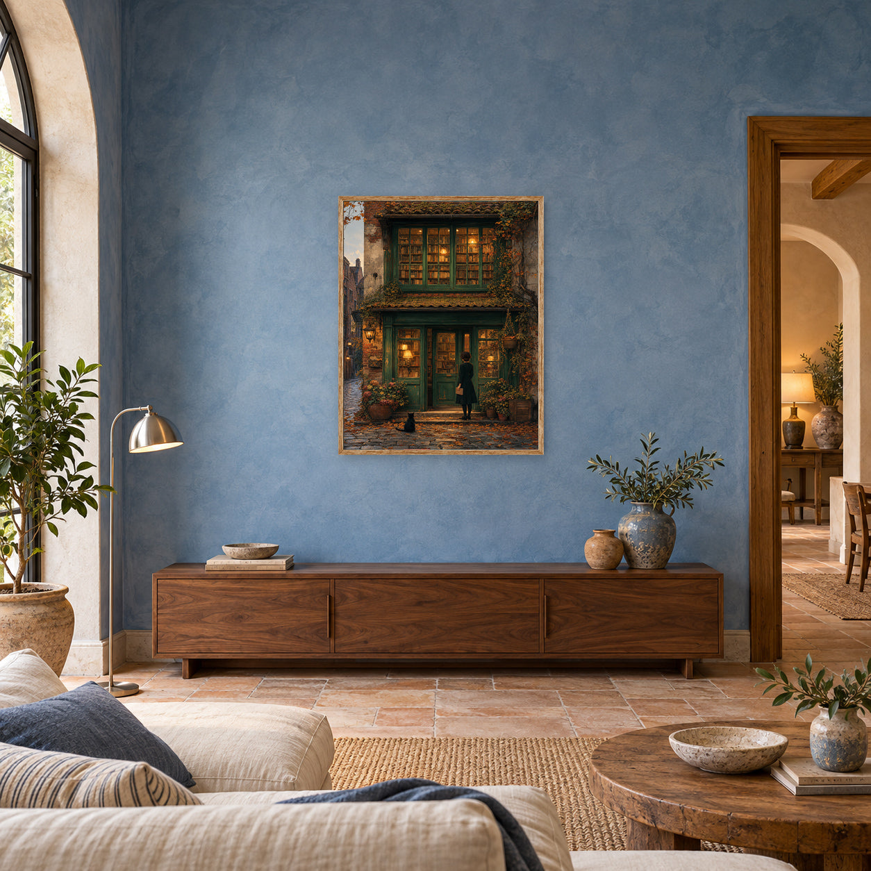 Bruges Autumn Bookstore Wall Art Print poster room mockup 3