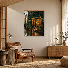 Paris Rainy Bookstore Evening Wall Art Print poster room mockup 4