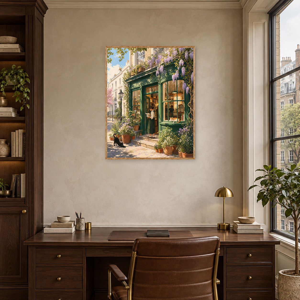 Notting Hill Wisteria Bookstore Wall Art Print poster room mockup 4