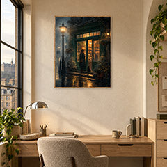 Edinburgh Lamp Post Bookstore Rain Wall Art Print poster room mockup 5