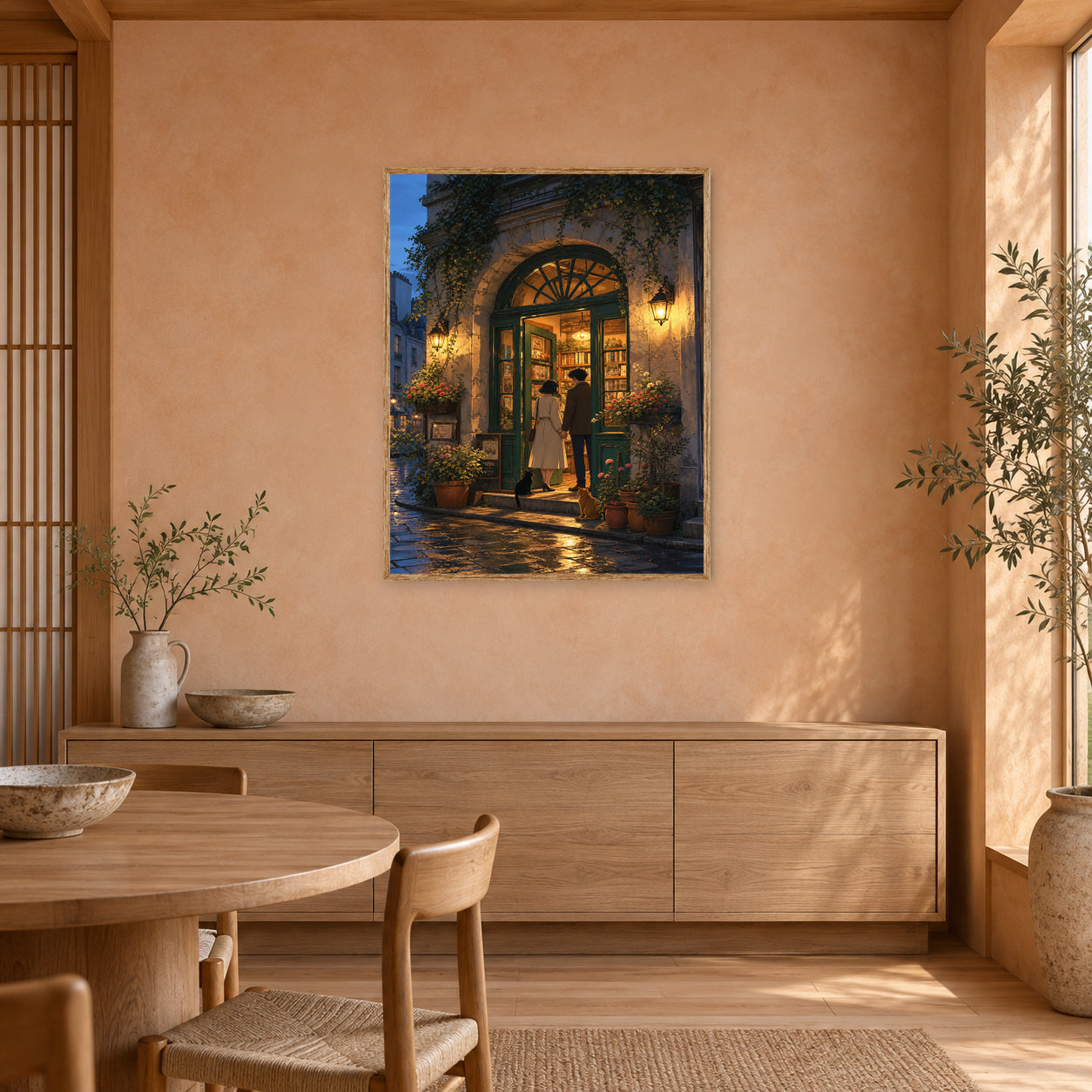 Montmartre Archway Bookstore Evening Wall Art Print poster room mockup 4