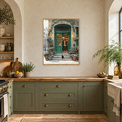 Bruges Snowy Green Door Bookstore Wall Art Print poster room mockup 4