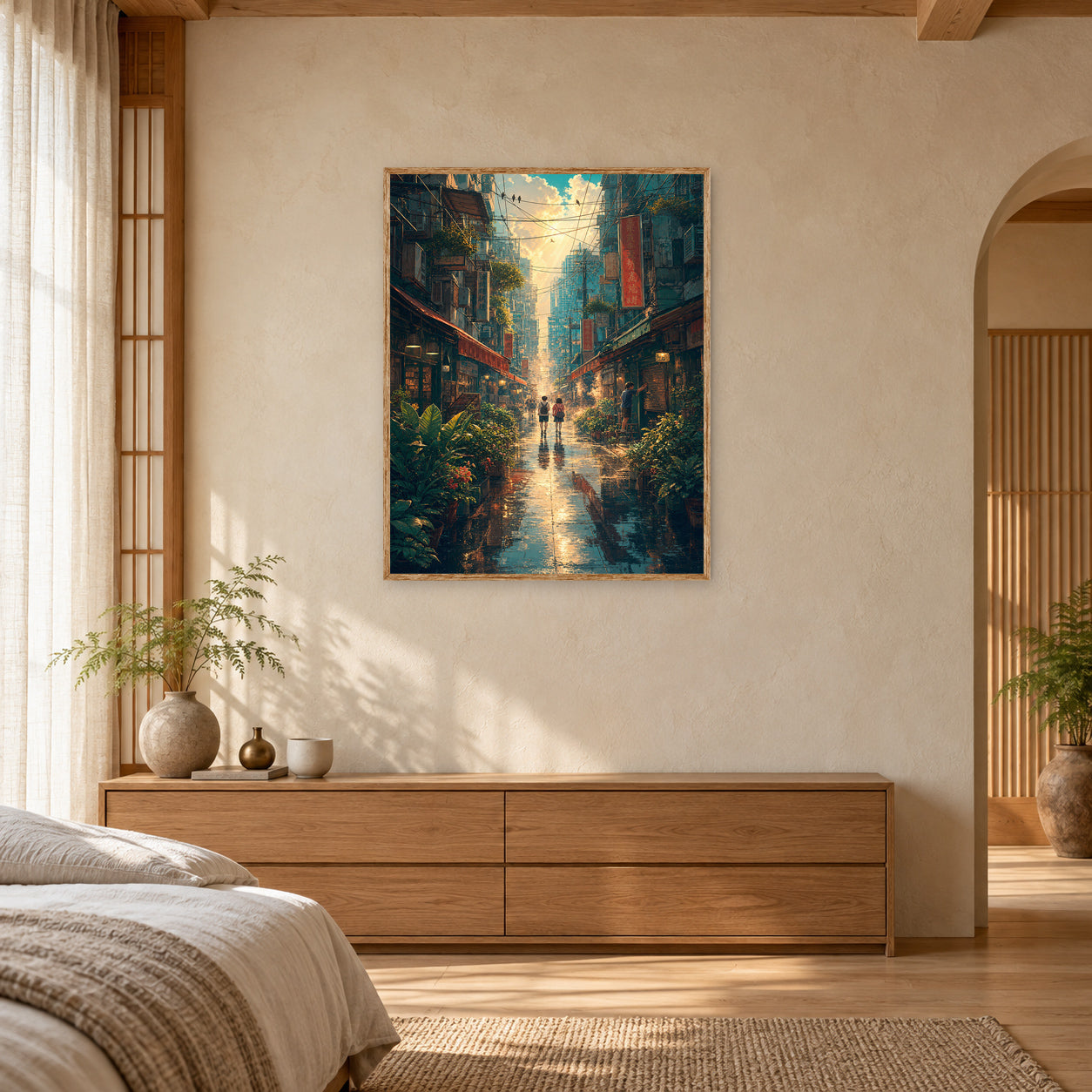 Mong Kok Sun Shower Market Street Wall Art Print poster room mockup 4