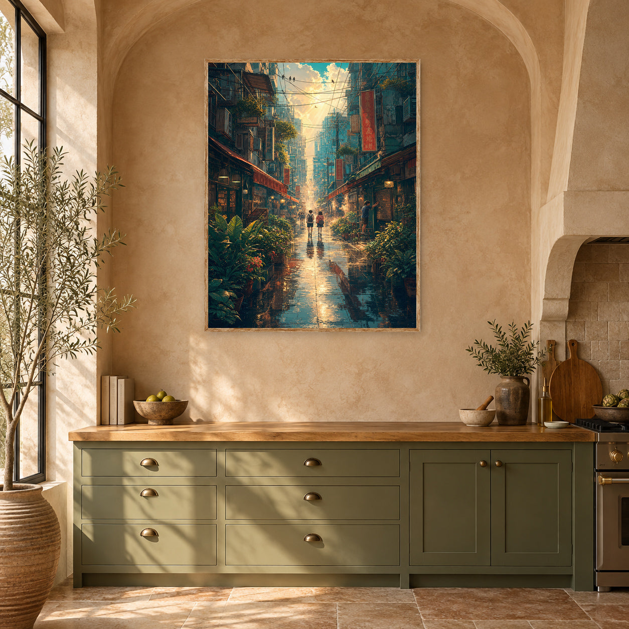 Mong Kok Sun Shower Market Street Wall Art Print poster room mockup 5
